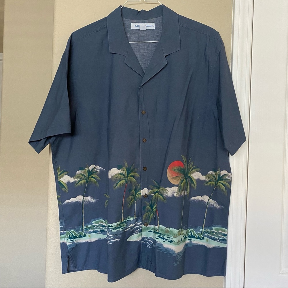 OLD NAVY Navy Sunset Print Resort Wear Short Sleeve Button Down Shirt